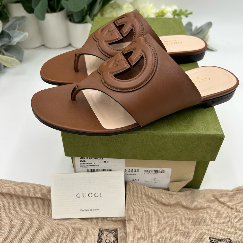 Women's Gucci interlocking G leather sandals size 36.5 made in Italy - Picture 5 of 12